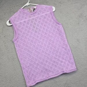 Vintage Cellini Top Womens L Purple Crew Neck Open‎ Knit Knot Elegant Timeless